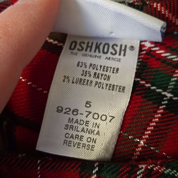 OSHKOSH Red/Green Plaid Red Jumper, Little Girls 5T, Great Condition - Picture 3 of 9